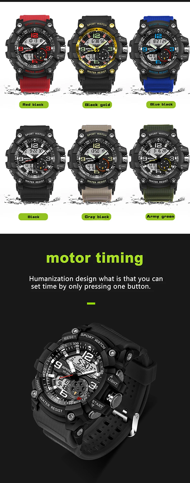 Sanda 759 Military Waterproof Sport Wristwatch Mens Digital Top Brand