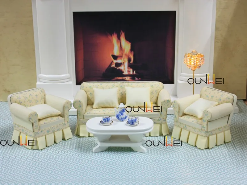 Floral Pattern Dollhouse Living Miniature Furniture Chair And Sofa 1/12 Scale Qw80014 Buy 112