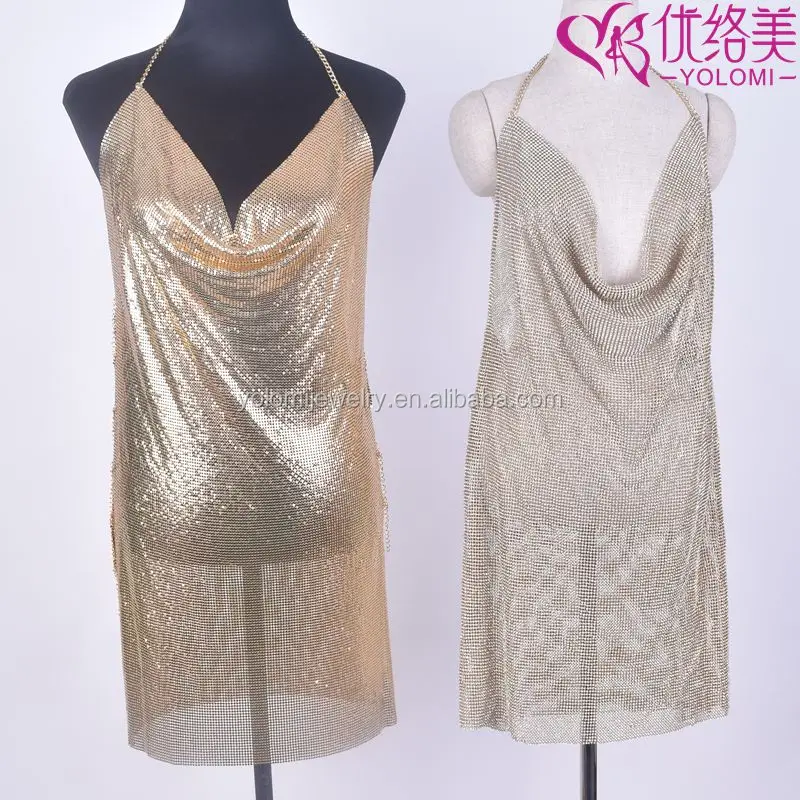 Metal Sequin Fabric Dress Body Jewelry V-neck Bling Silver Sequin Club ...