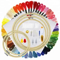 

Full Set of Embroidery Starter Kit Cross Stitch Tool Kit Including 5 Embroidery Bamboo Hoop, 50 Color Threads knitting needles