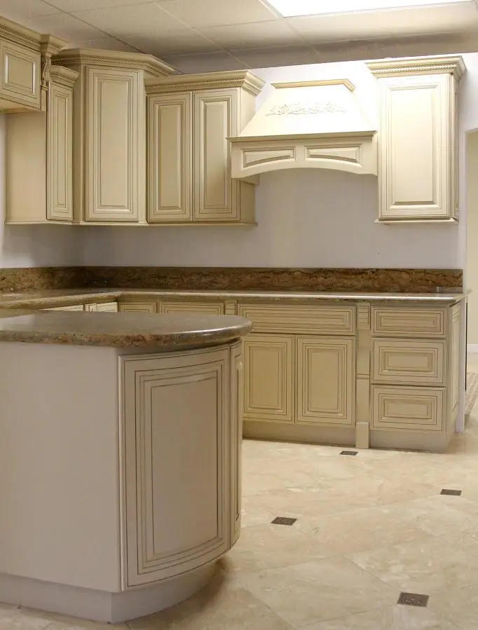 Antique White And Wood Kitchen Cabinets