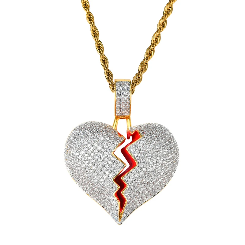 

Fashion Broken Heart Pendant of Two Halves for Lovers Hiphop Necklace, Gold;silver