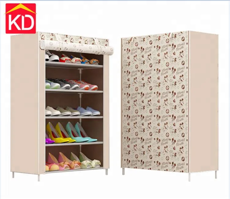 
Retail shoes display stand cheap with cover non-woven shoe rack plastic shoe cabinet 