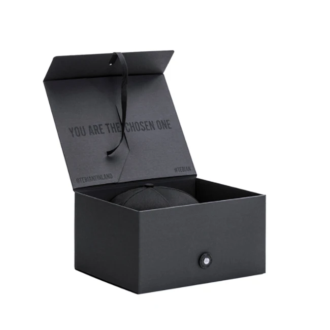 Custom Printed Black Folding Square Hat Boxes With Logo Snapback Hat