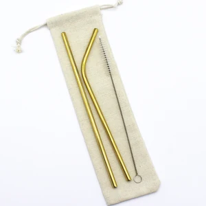 Image of 6mm Straight and bent bubble tea drinking straw with cleaning brush 2+1 set