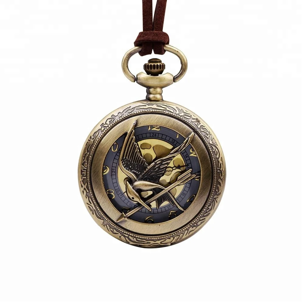 
Mens Womens Fashion Gift Animal Bird Charm Leather Rope Bronze Ancient Pocket Watch 