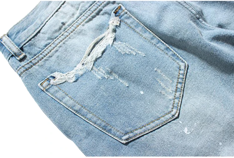 blue denim mans男mujer面料牛仔裤短款破损破洞破洞