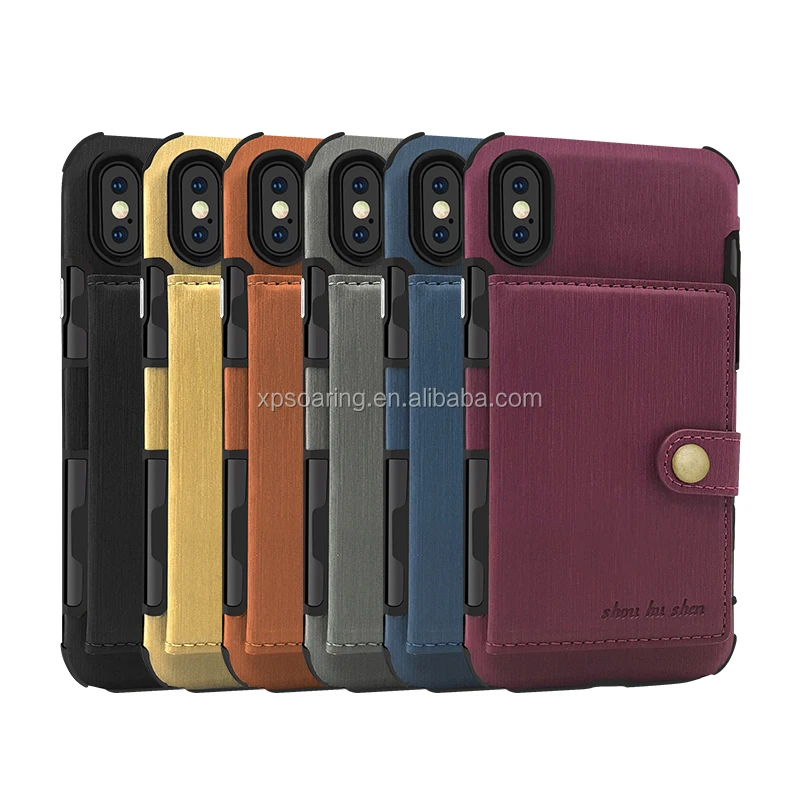 

Shockproof PU leather case for iPhone X with card slots, Black/blue/red/grey/orange/yellow