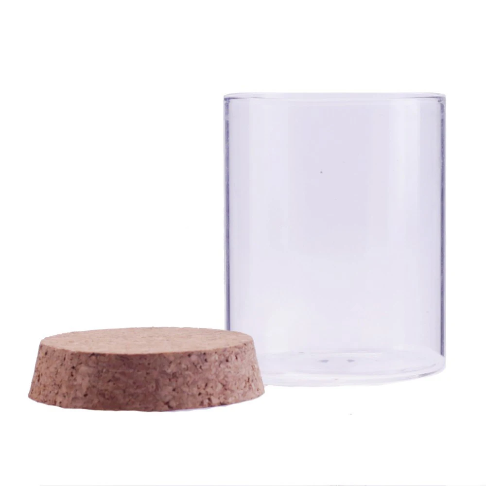 

Wholesale glass candy jar heat resistant glass candle jar with cork lid, Transparent