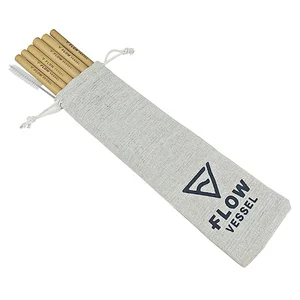 Image of custom logo bamboo reusable straw with custom cloth bag