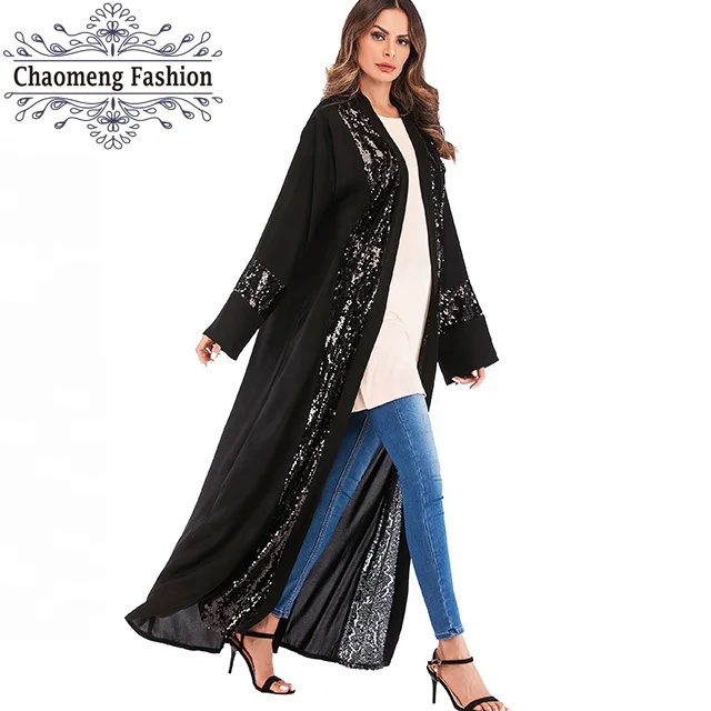 

1678# Hot Sale Middle East Used Clothes Cheap Black Sequin Nida Abaya in Dubai 2019 New