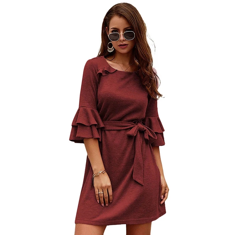

O Neck High Waisted Pullover Frillery Polar Fleece Princess Women Summer Dress