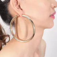 

Fashion 90mm Diameter Wide Copper Big Hoop Earrings Gold Plated Jewelry Punk Round Metal Statement Earrings For Women