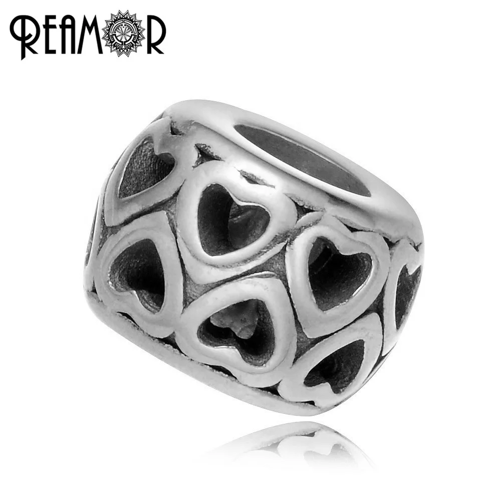 

REAMOR Polishing 316l Stainless Steel Hollow Heart European Beads Spacer Beads Charms For Pan Strand Bracelet Jewelry Making