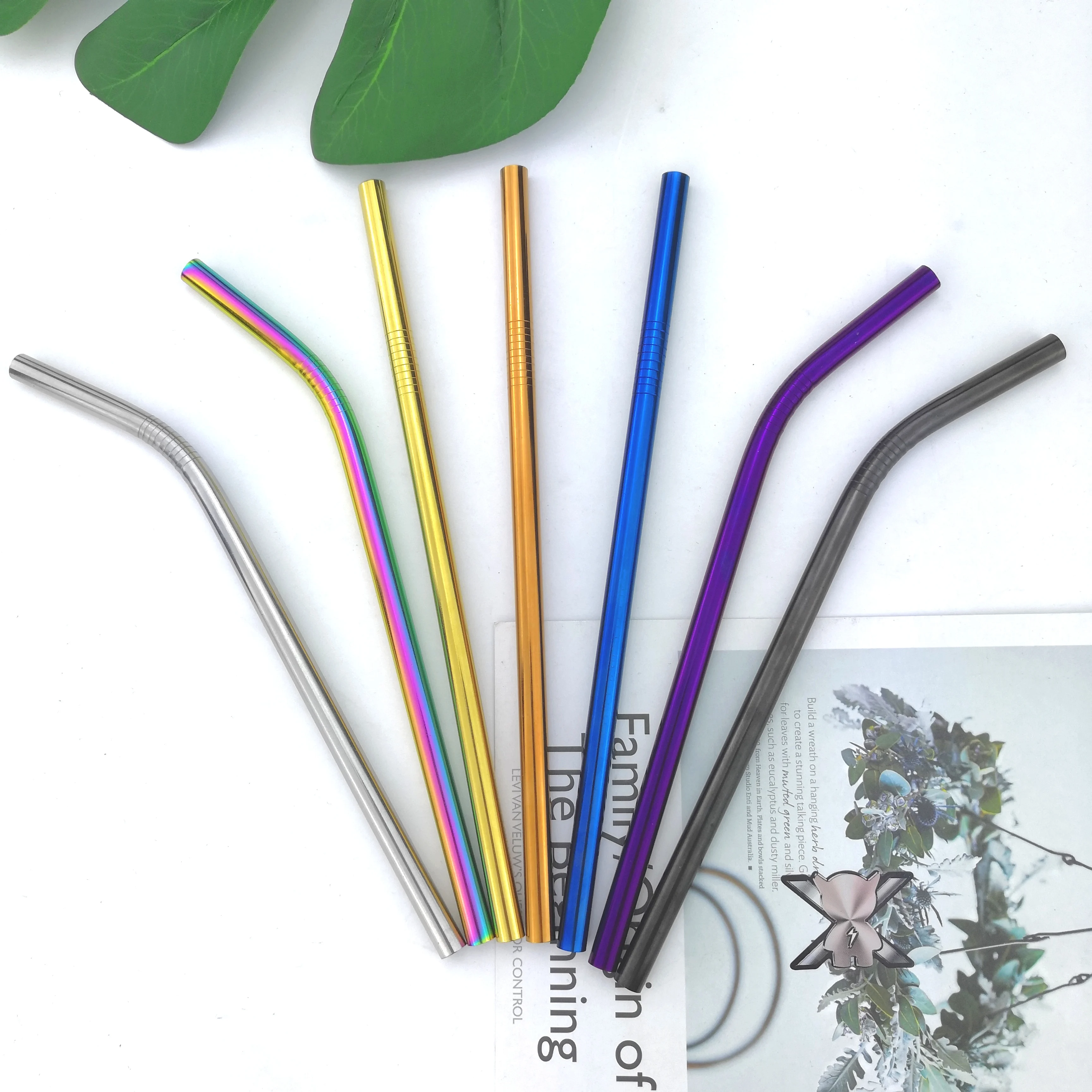 

reusable 304 metal drinking stainless steel straw, Silver/black/purple/gold/rose gold/rainbow/blue