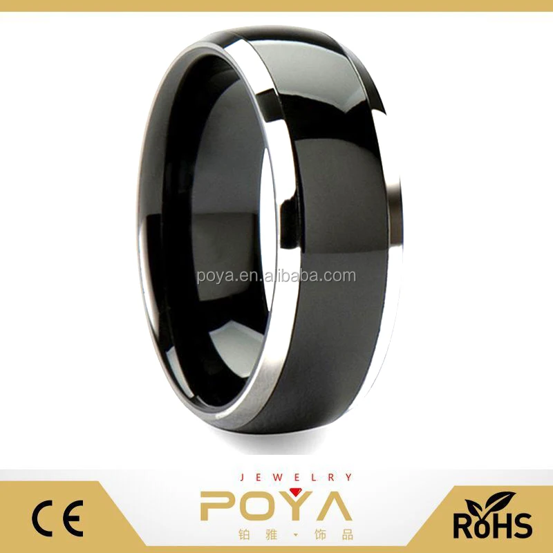 

POYA Jewelry 8mm Black Tungsten Carbide Ring Men's Wedding Band Polished Finish Beveled Edge in Comfort Fit