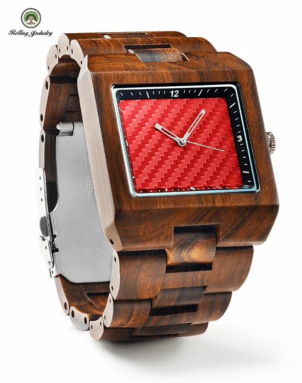 

Jord Design Square Red Sandalwood Quartz Oem Mens Custom Wood Watch