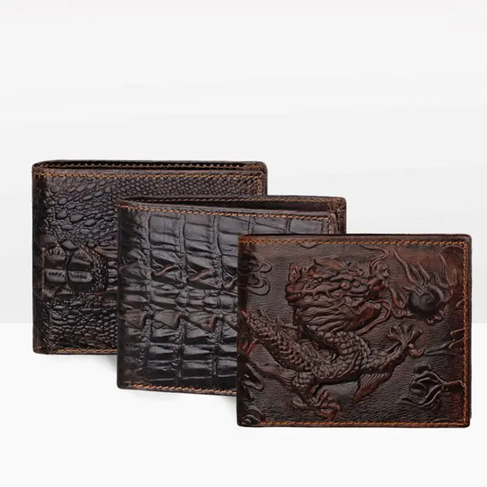 

Personality models genuine leather short wallet nine design crocodile pattern&panda&dragon&goat, Coffee