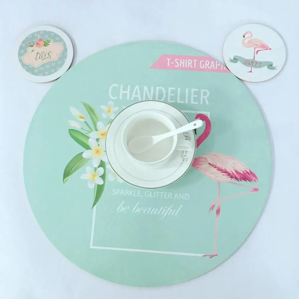 

Flamingo multiple color kids eating round cork placemat set eco-friendly, Customized color