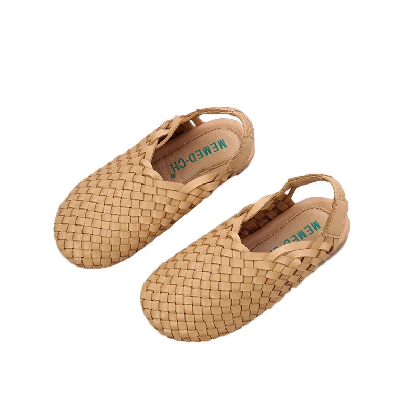 

Wholesale Latest Fashion Party Woven Shoes Flat Little Kids Girls Sandals, Khaki/white/black