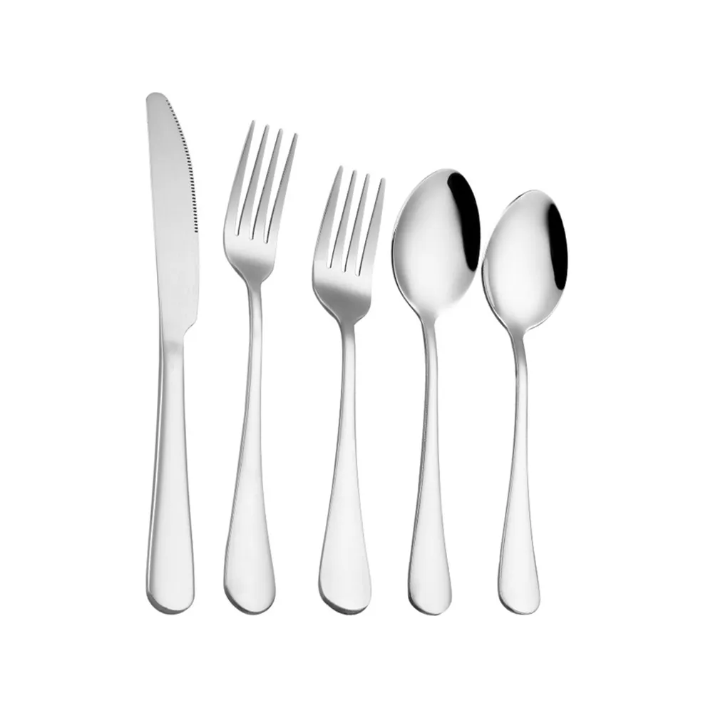 

Mirror Polished Dishwasher Safe flatware spoon fork knife 5 pieces silver cutlery set, Customized