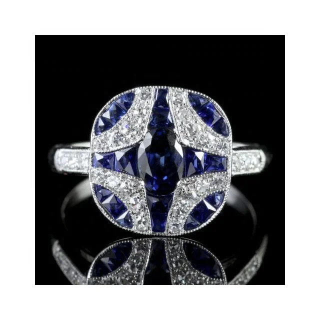 

Retro Court Zircon Ring for Women Royal Blue Zircon Wedding Rings Fashion Women Party Jewelry Wholesale anel feminino Size 6-10