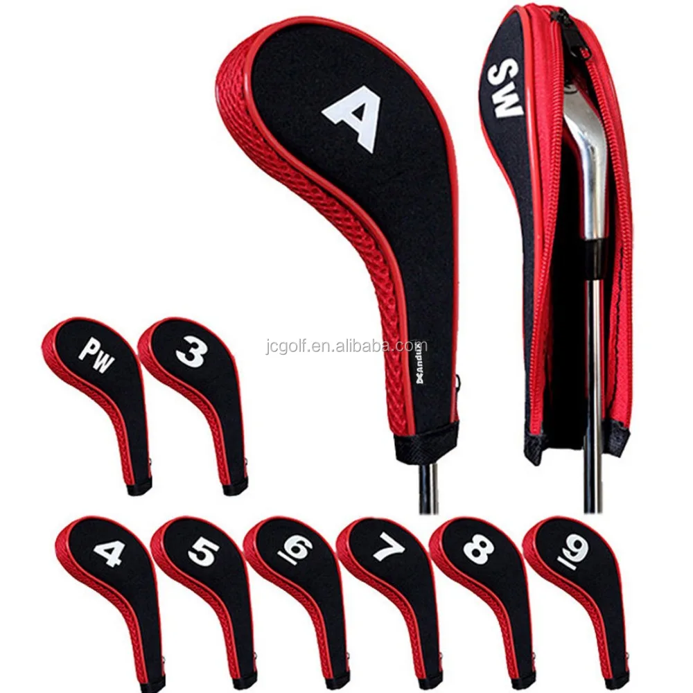 

Assorted colored mesh zippered golf iron covers