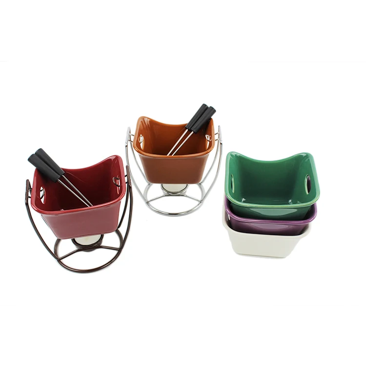 Double outdoor take away small ceramic mini cheap chocolate fondue set with candle 
