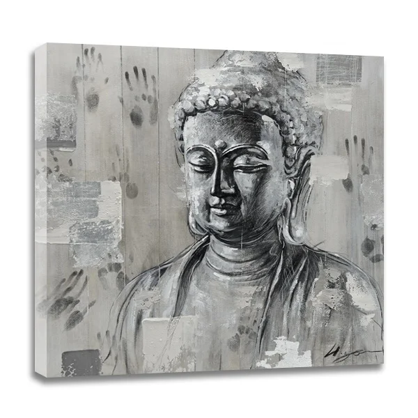 Wall Art Framed Modern Black and white Buddha Abstract Oil Painting on Canvas