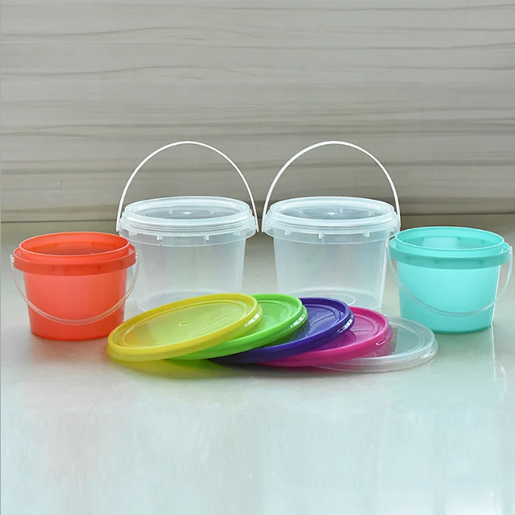 

High quality bpa free 500ml custom drinking bucket plastic ice cream bucket with lid and handle, Orange