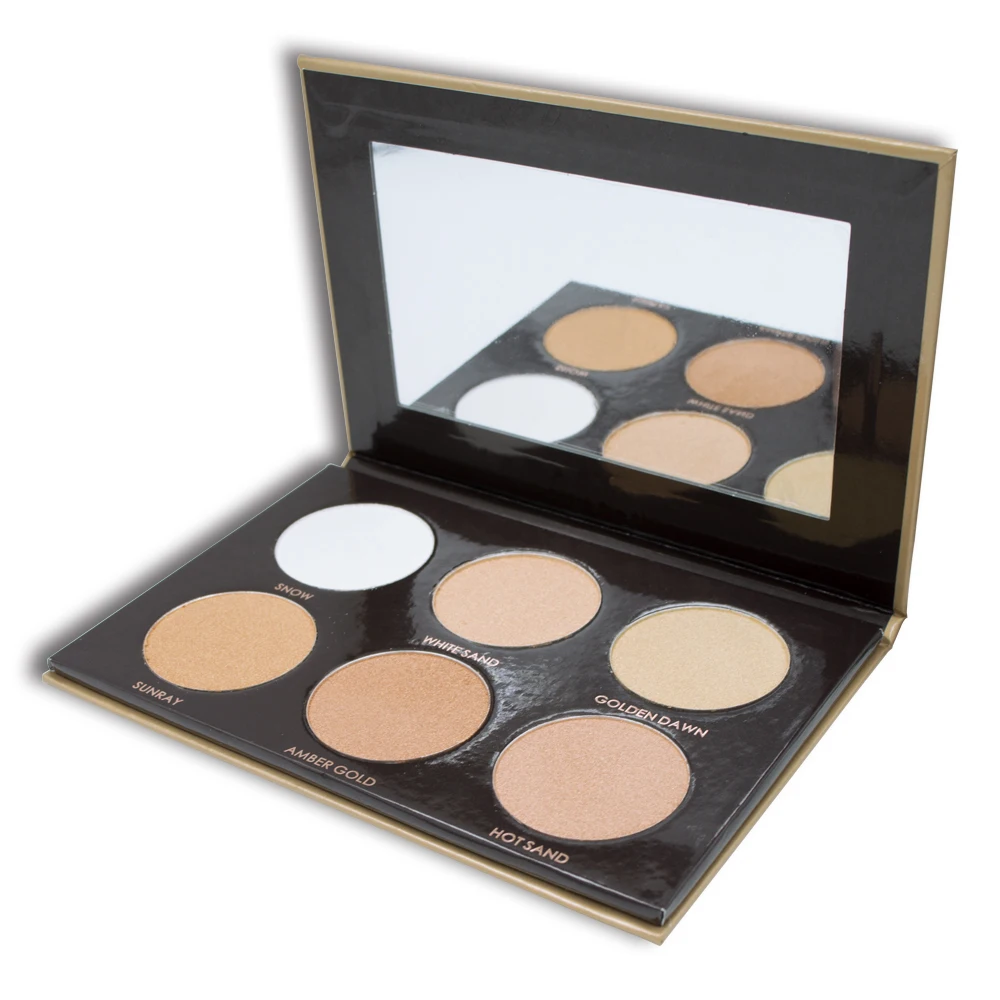 

Hot Selling 6 Color Highlighter Makeup Eye Shadow With Mirror Pressed Glitter Waterproof Eyeshadow Palette