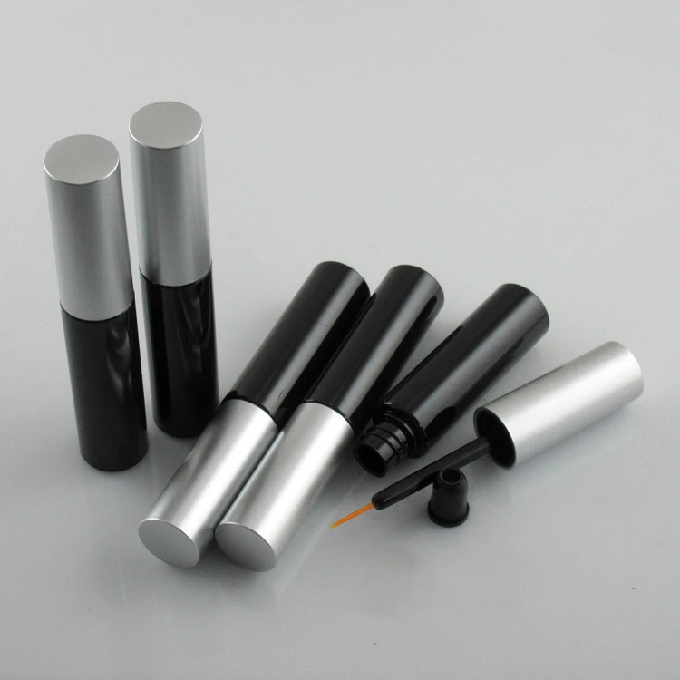 

8ml Luxury eyeline liquid tube Sliver+Black plastic Bottles eyeline Growth liquid tube with Smudge Brush