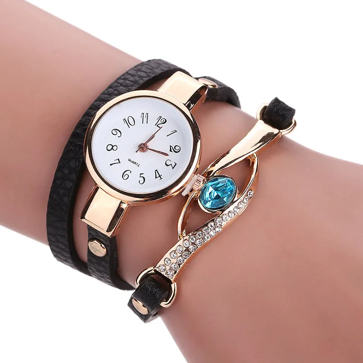 

New Women Crystal Rivet Bracelet Quartz Braided Winding Wrap Wrist Watch MX498L