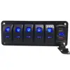 Boat Rocker Switch Panel 6 Gang Car RV Marine Rocker Switches with 4.8A Dual USB Charger 12V 24V Blue LED voltmeter