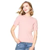OEM young lady new design casual blouse for summer viscose casual short sleeve side vent candy color slim fit knit Tee Shirt