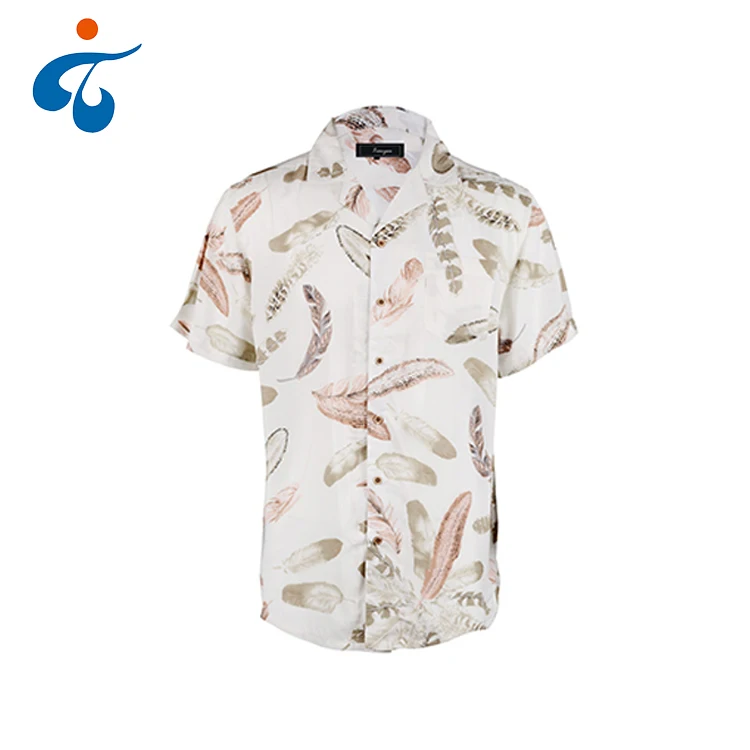 

Good quality soft print casual mens white custom hawaiian shirts