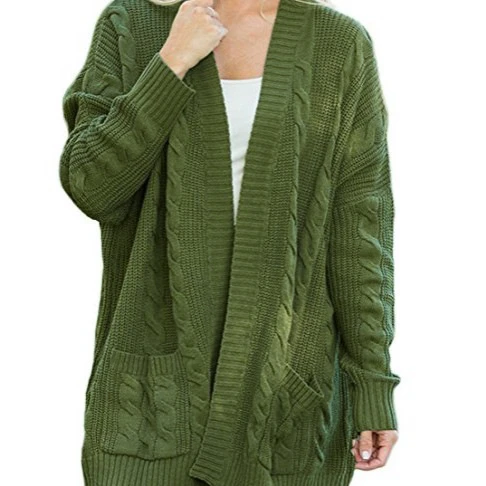 

Sweater women long plus size double pocket hemp knit cardigan