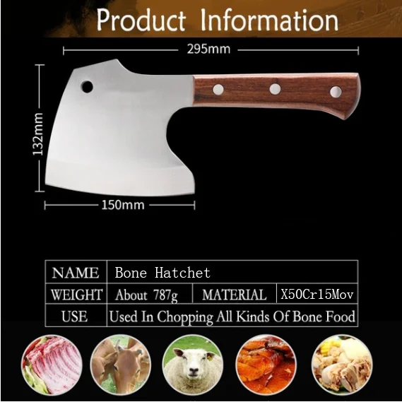 
6inch Heavy Duty Stainless Steel Boning Kitchen Knife Chopping Cleaver Butcher Knife 