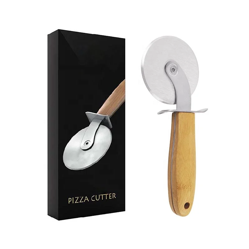 

Best Selling Dia 7.5cm Natural Bamboo & Stainless Steel Pizza Cutter Wheel, As the photo show