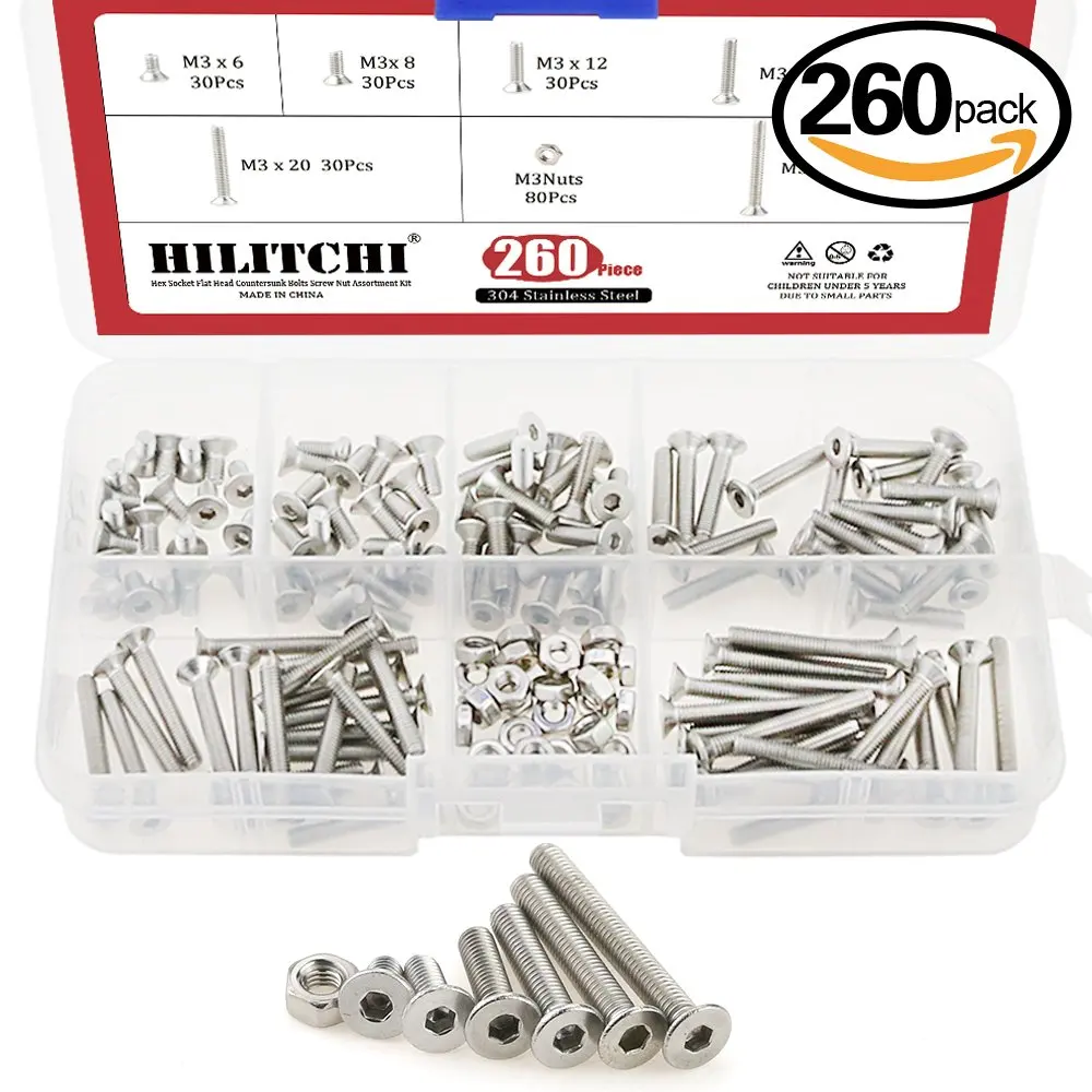 uxcell 100Pcs 304HC Stainless Steel Countersunk Hex Key Bolt Screw M2.5x8mm