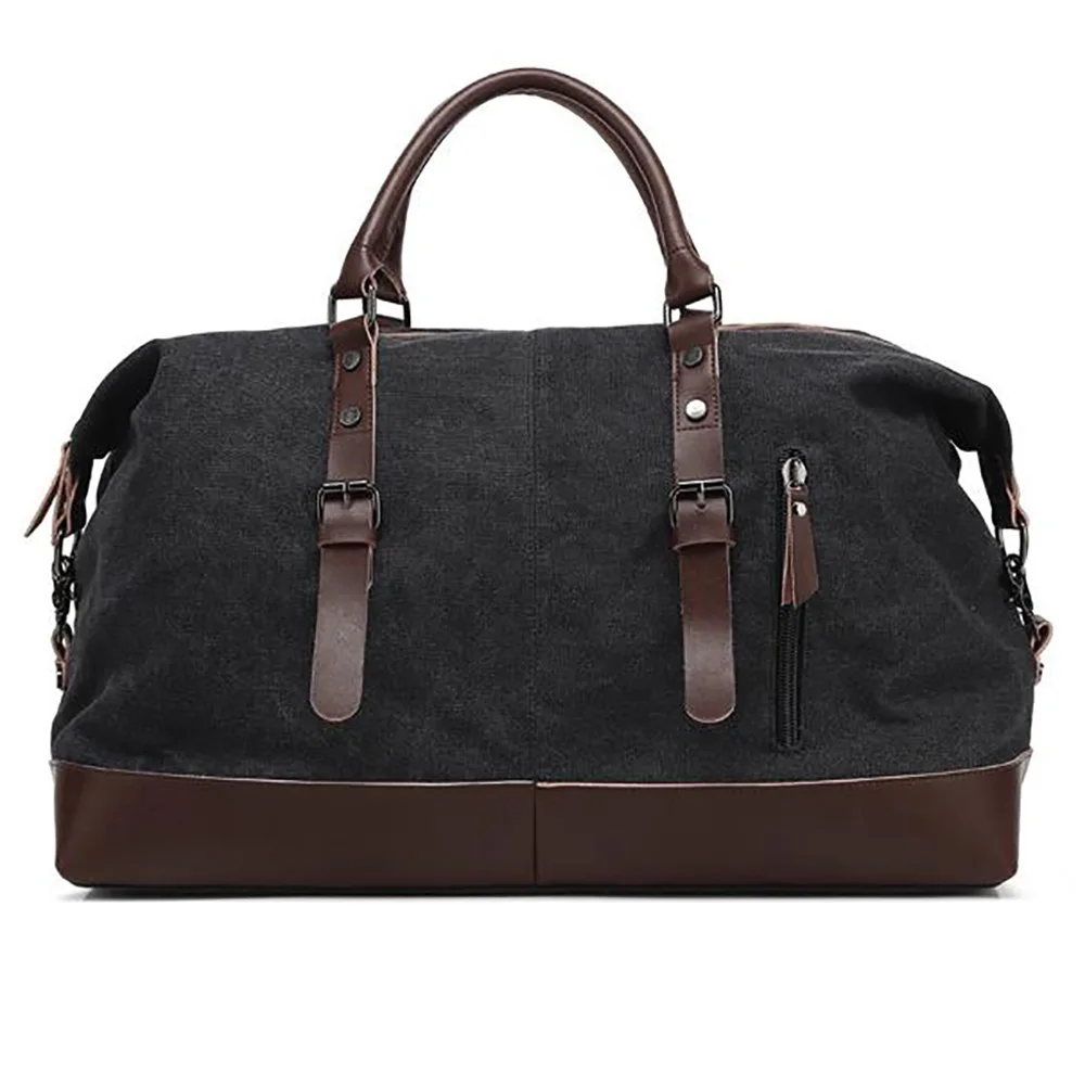 

19SC-8050M passed factory low MOQ stock canvas leather duffel holdall travel bag OEM, Black,khaki,etc