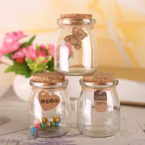 Image of 100ml clear lovely mini pudding glass bottle glass jelly jars with cork lid