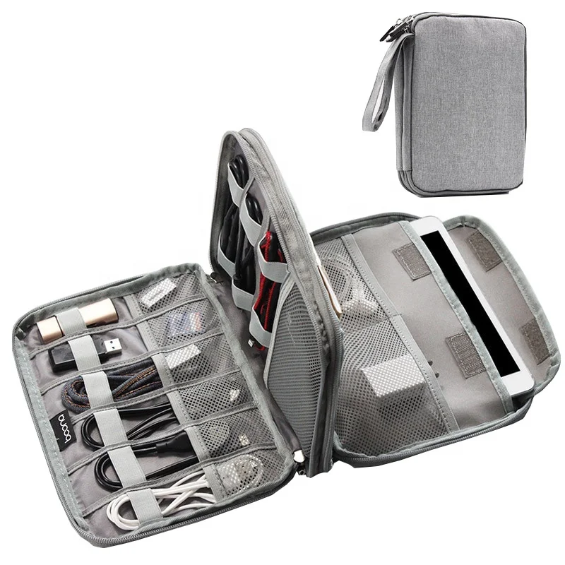 

Factory Wholesale Double Layer Gadget Organizer Travel Bag Digital Accessories Storage Bag, Black, gray