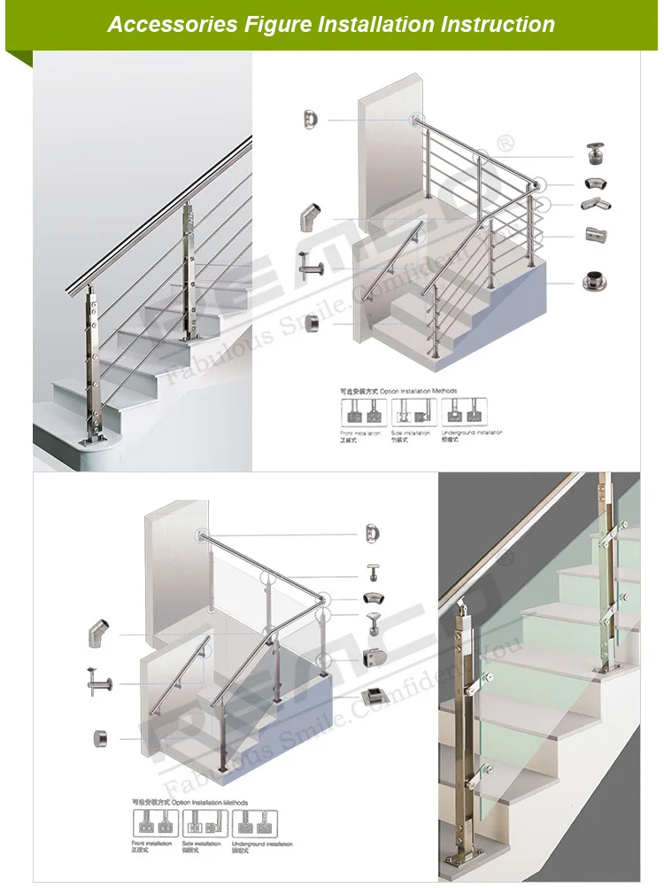Indoor Wall Mounted Stair Railing Support Stainless Steel Exterior ...