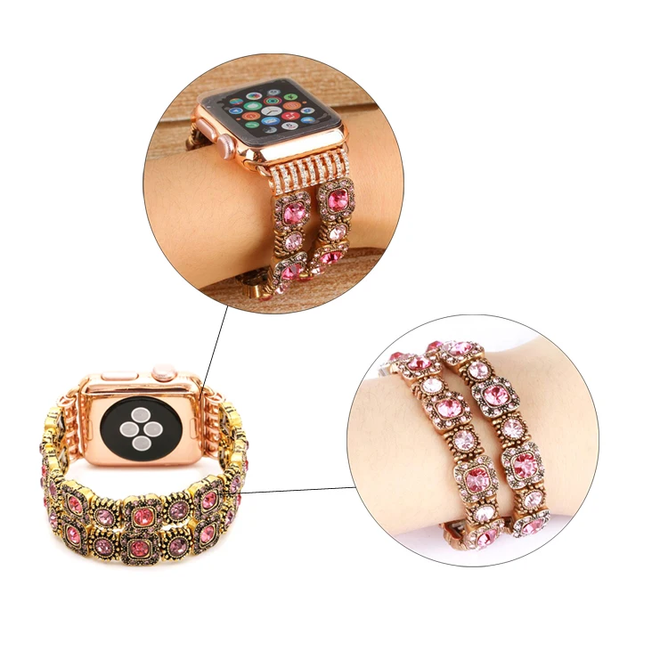 

38 42mm Strap Bracelet Women for Apple Watch Band Diamond, Pink;blue;green;gold
