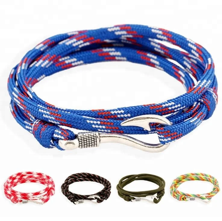 

40cm 15g Catalog Available Fashion Men and Women Fish Hooks Elastic Sailor Bracelet, Red, blue, black, green , colorful