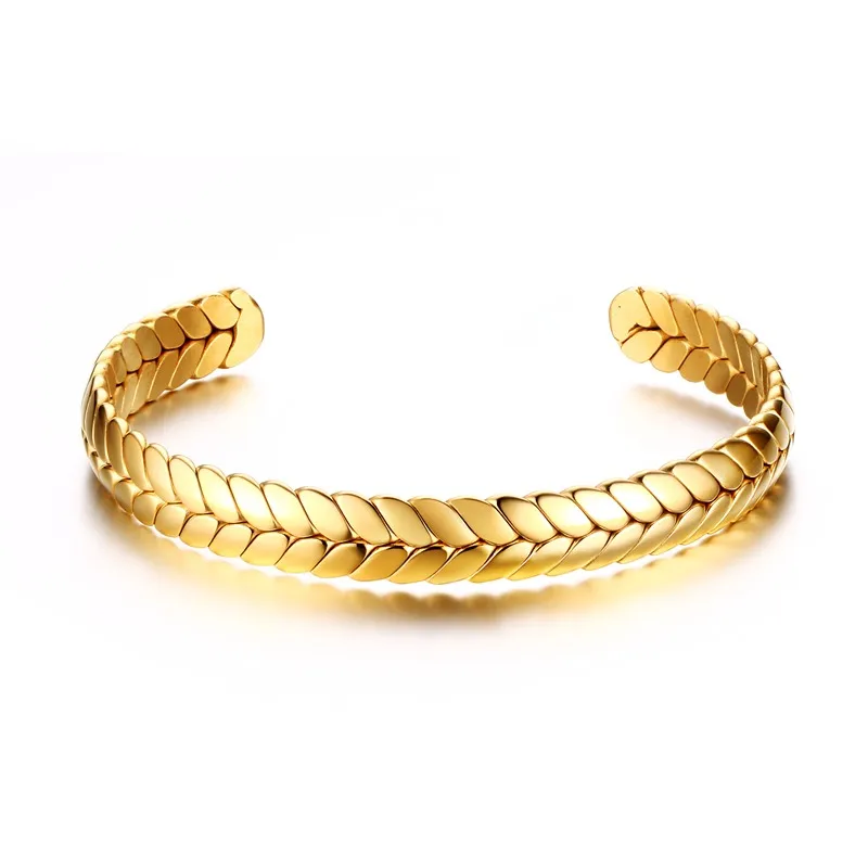 

60mm Stainless steel 18 K Gold Plated Wheatear Shaped Women Cuff Bangles