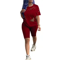 

low price solid color t shirt and pants 2 piece summer short set
