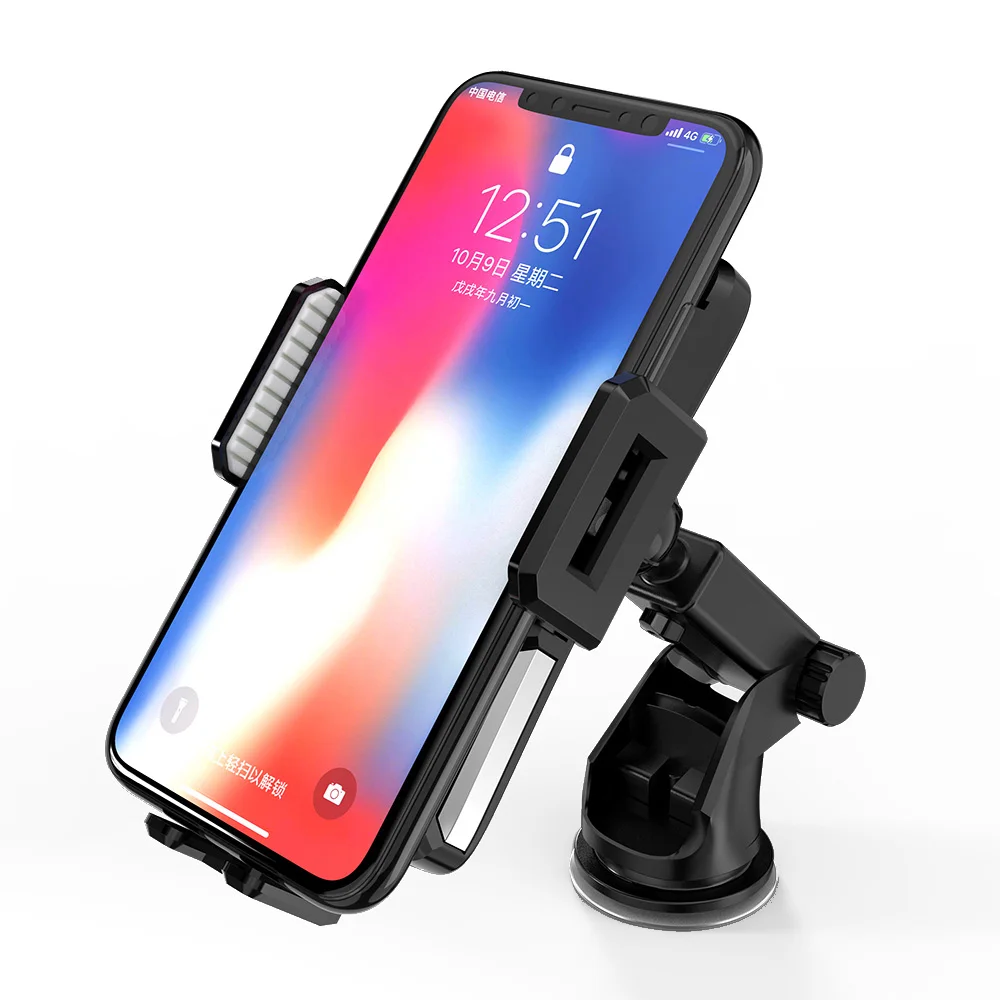 

2019 factory 10w Auto-Clamping Wireless Car Charger infrared inductive fast Qi charge Phone Holder mount, Black