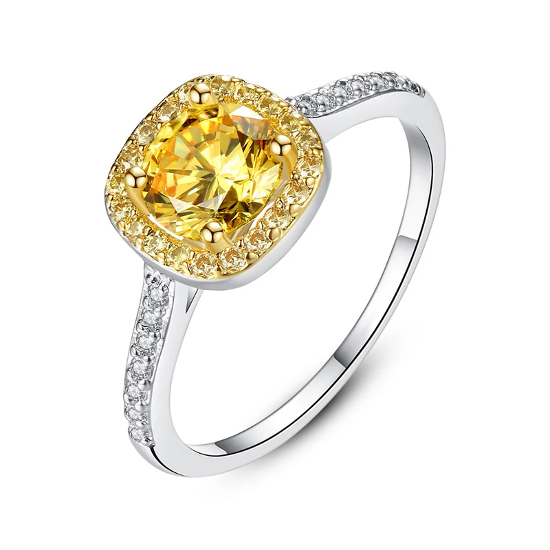 

Newest Design Natural Yellow and Clear Diamond Square Ring R167